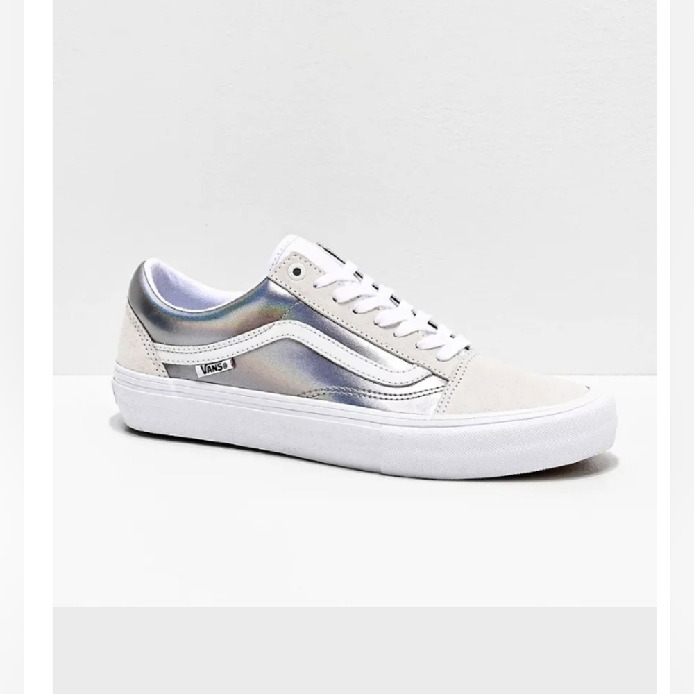 Vans Skate Old Skool Iridescent Silver & True White Skate Shoes sz 7 Sku 4